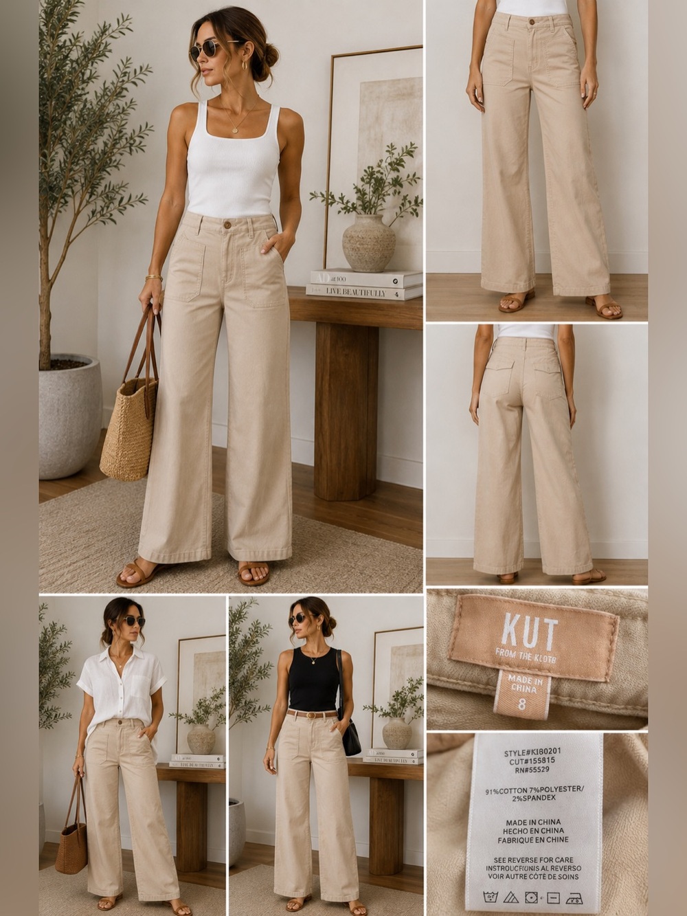 KUT from the Kloth Beige Wide Leg Utility Pants Size 8